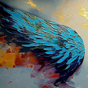 CELESTIAL ASCENT: Abstract Angel Wings Impasto Oil Painting with Gold Leaf