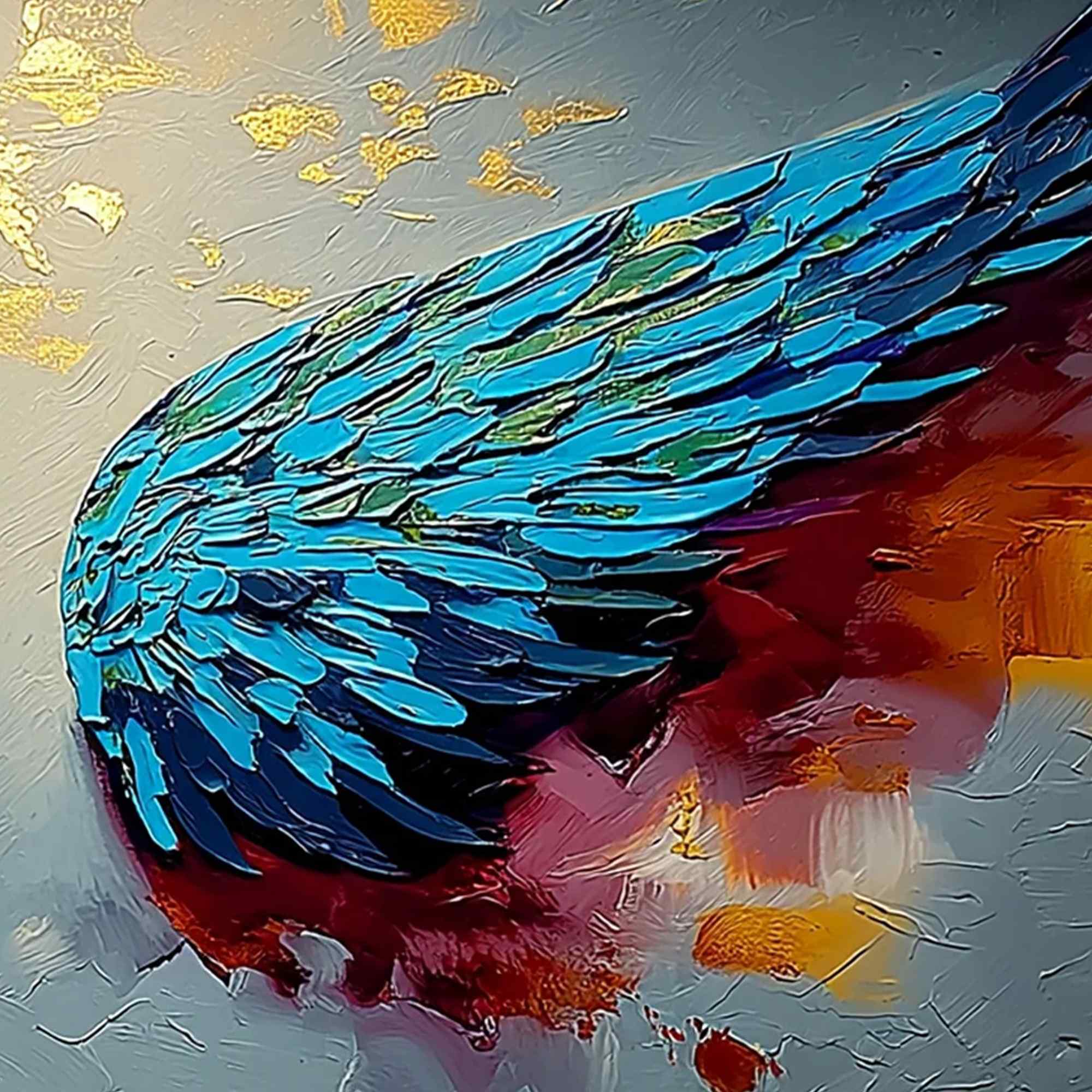 CELESTIAL ASCENT: Abstract Angel Wings Impasto Oil Painting with Gold Leaf