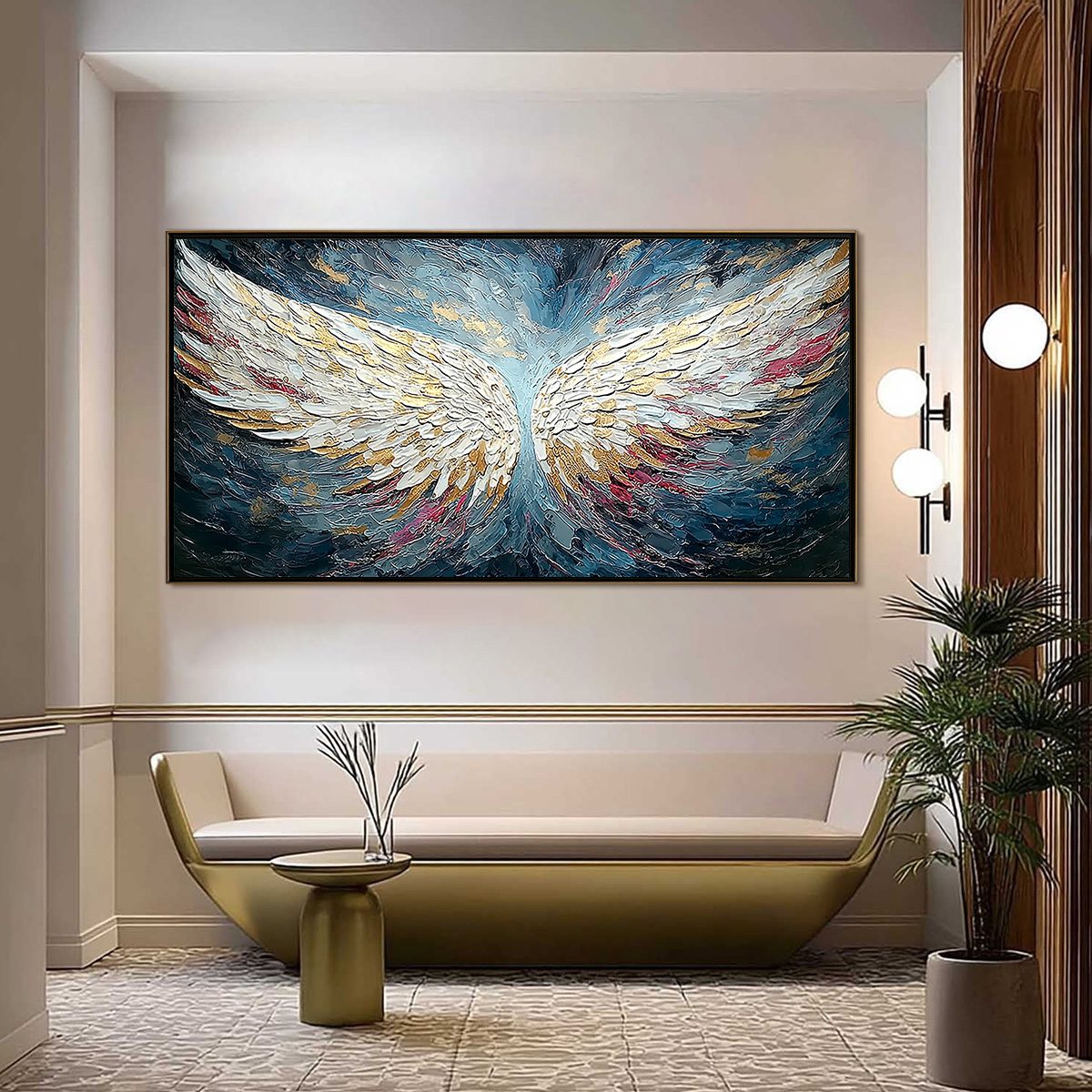 CELESTIAL ASCENT: Heavily Textured Abstract Angel Wings Oil Painting