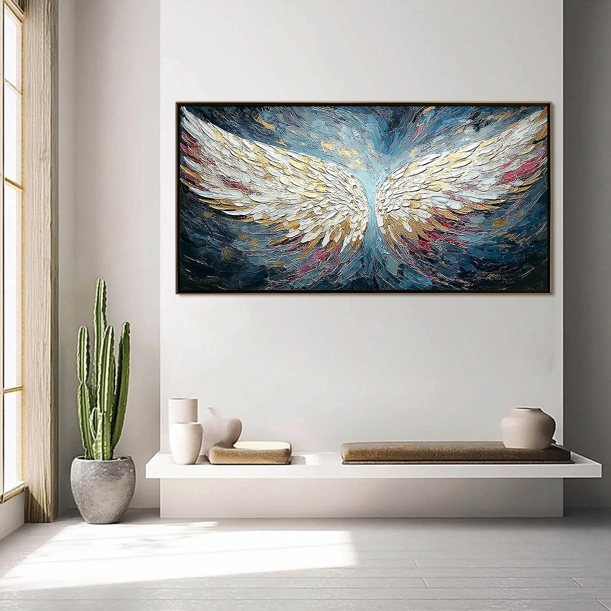 CELESTIAL ASCENT: Heavily Textured Abstract Angel Wings Oil Painting