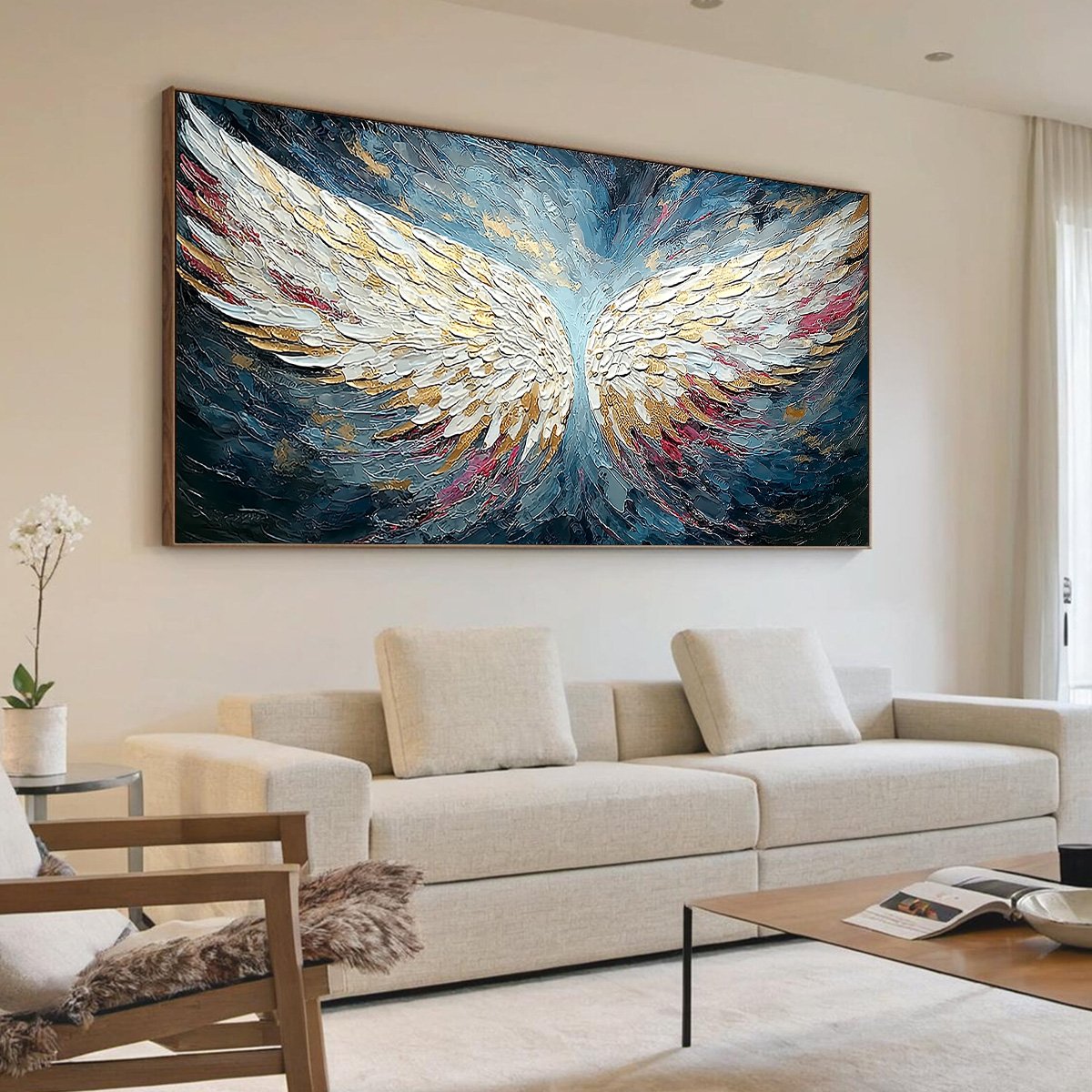 CELESTIAL ASCENT: Heavily Textured Abstract Angel Wings Oil Painting