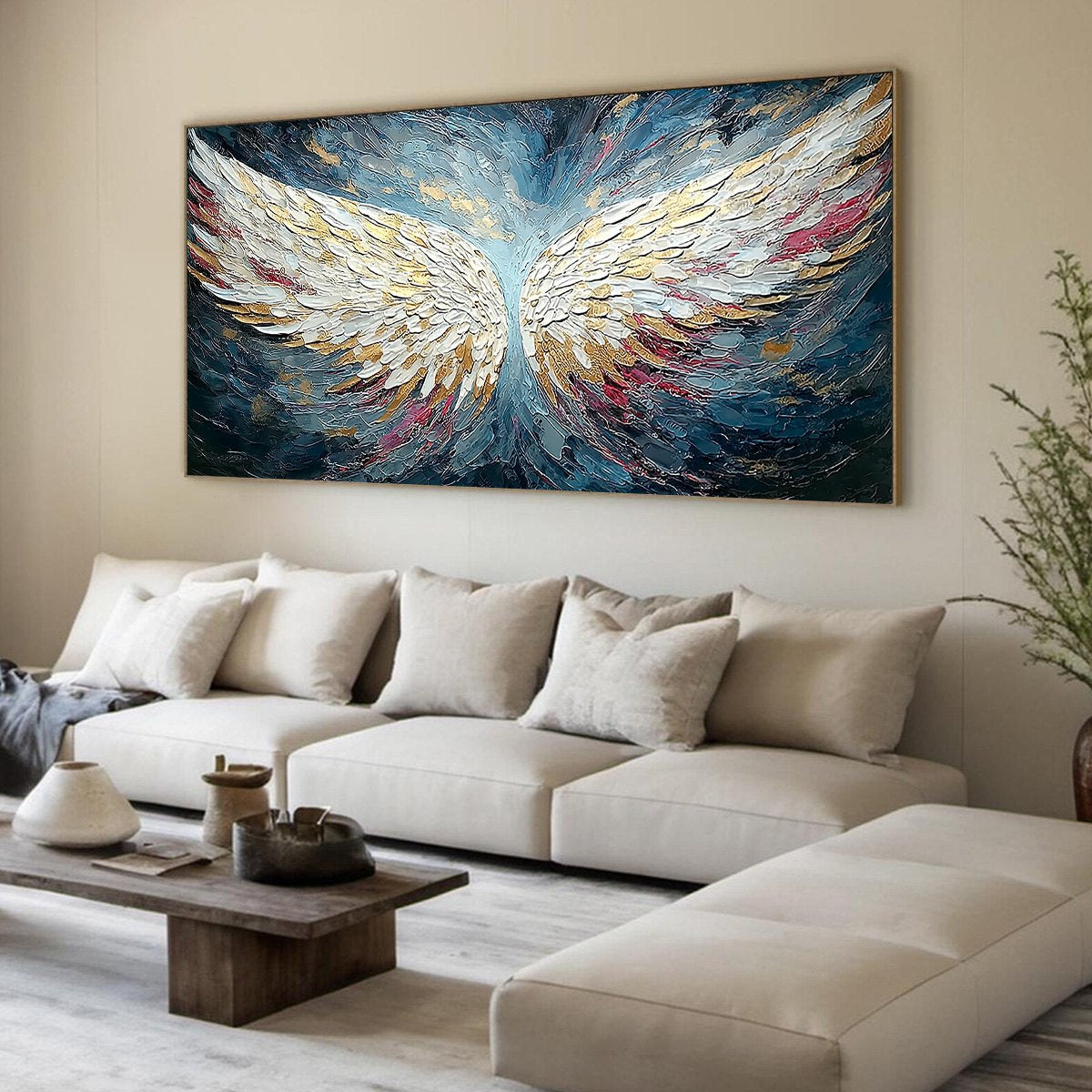 CELESTIAL ASCENT: Heavily Textured Abstract Angel Wings Oil Painting