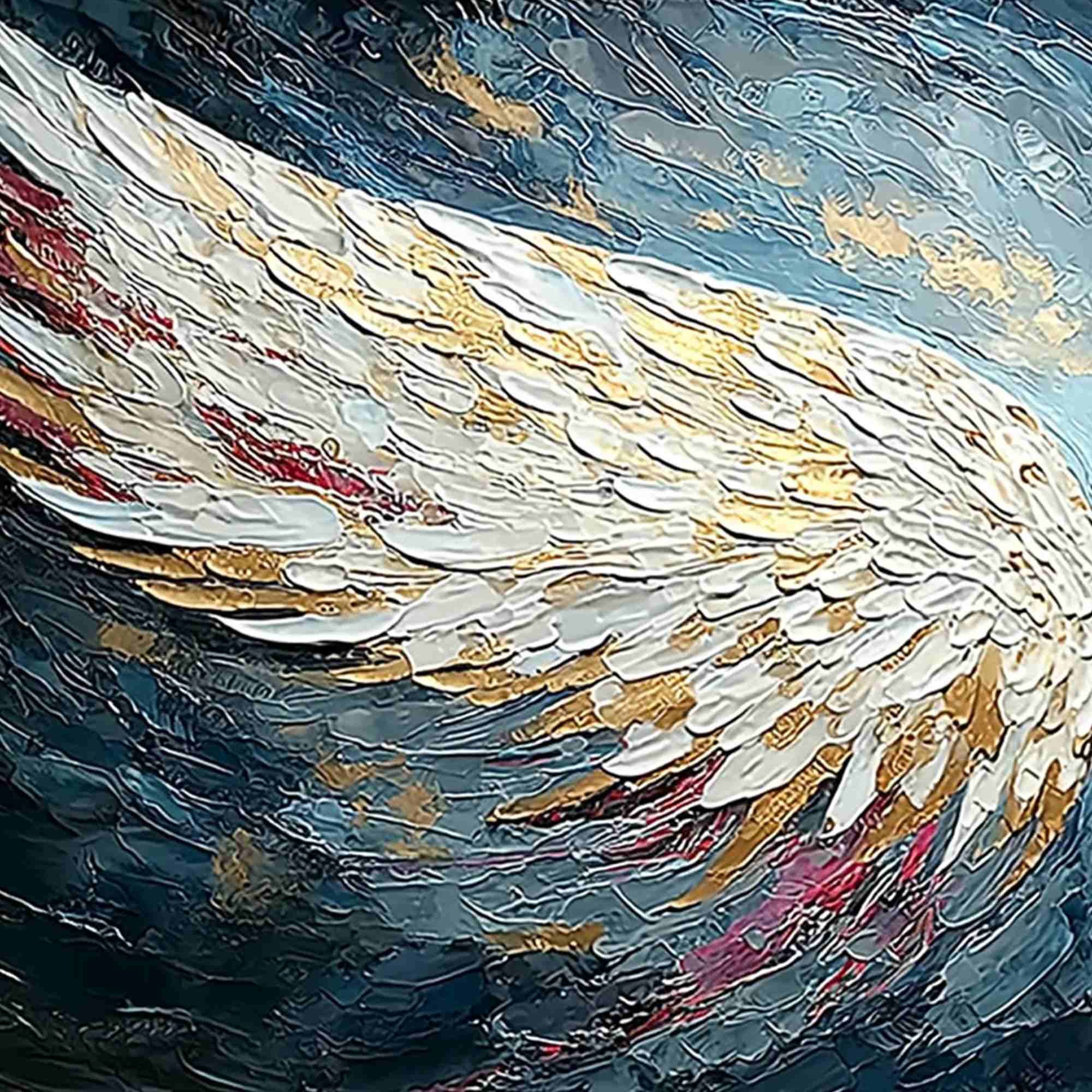 CELESTIAL ASCENT: Heavily Textured Abstract Angel Wings Oil Painting