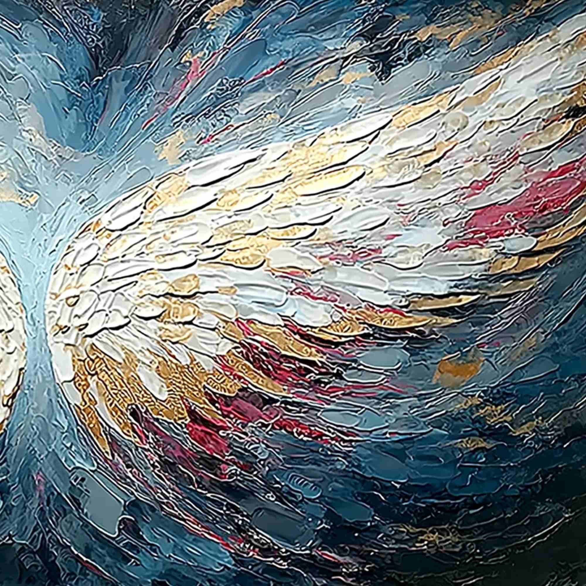 CELESTIAL ASCENT: Heavily Textured Abstract Angel Wings Oil Painting