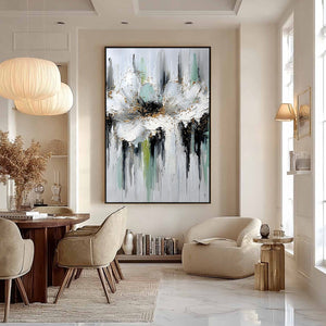 CELESTIAL BLOOM: Heavily Textured Abstract Floral Painting with Golden Accents