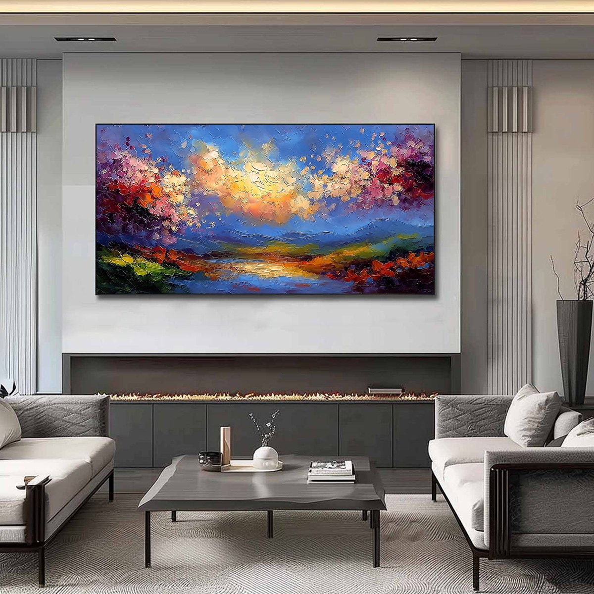 CELESTIAL BLOOM: Textured Abstract Floral Landscape Oil Painting