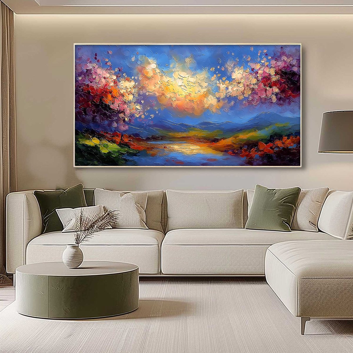 CELESTIAL BLOOM: Textured Abstract Floral Landscape Oil Painting