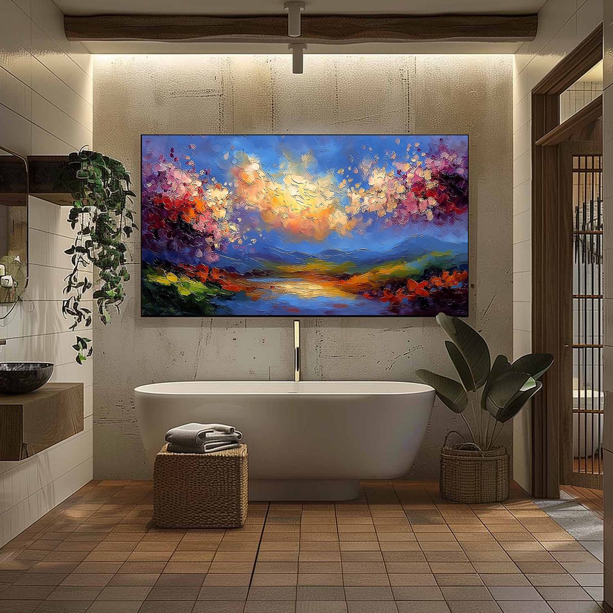 CELESTIAL BLOOM: Textured Abstract Floral Landscape Oil Painting