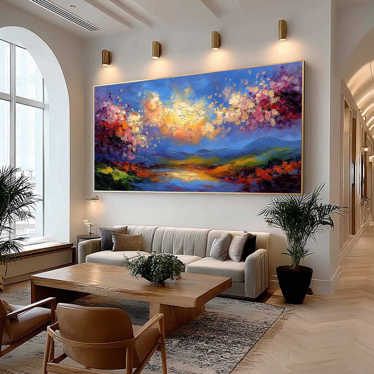 CELESTIAL BLOOM: Textured Abstract Floral Landscape Oil Painting