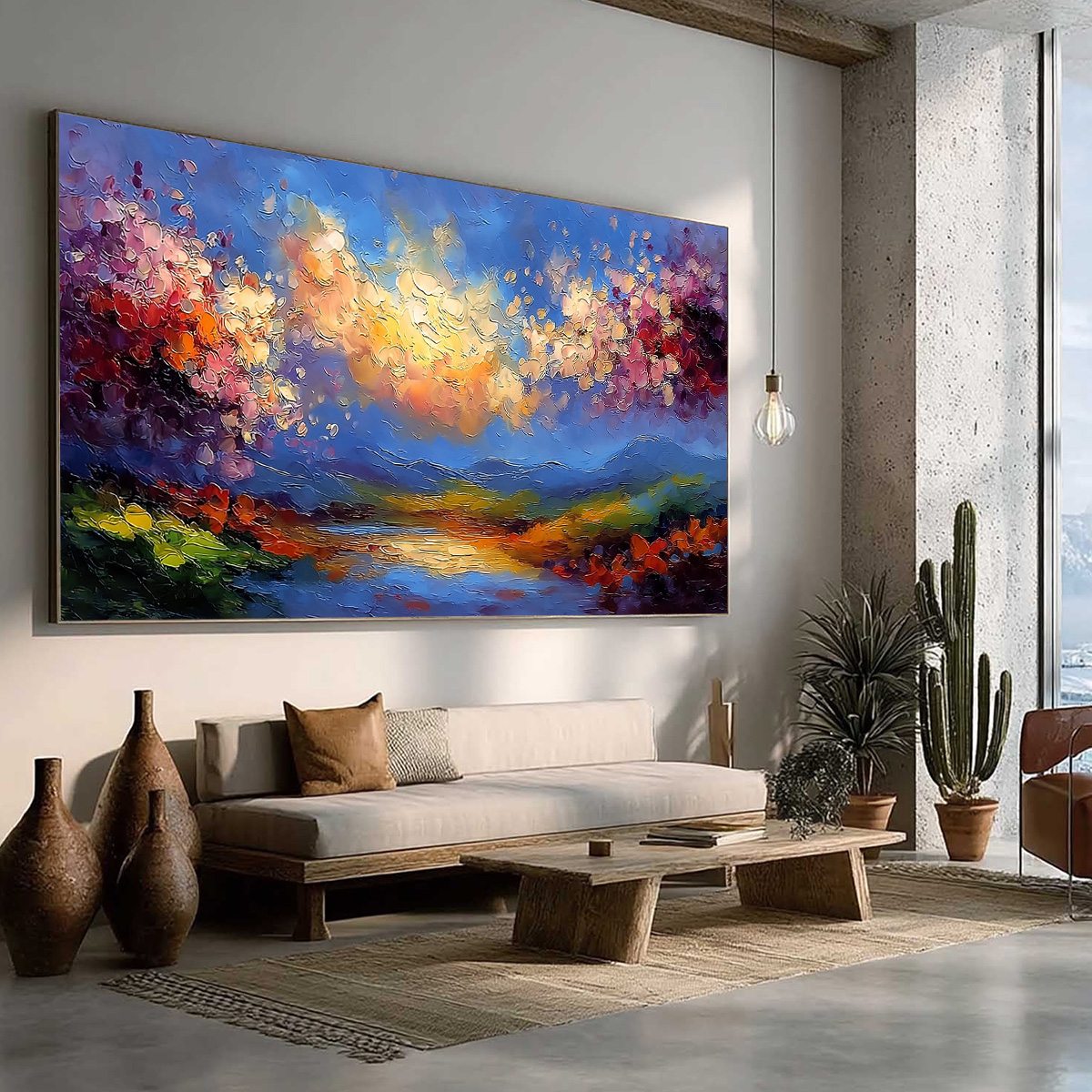 CELESTIAL BLOOM: Textured Abstract Floral Landscape Oil Painting