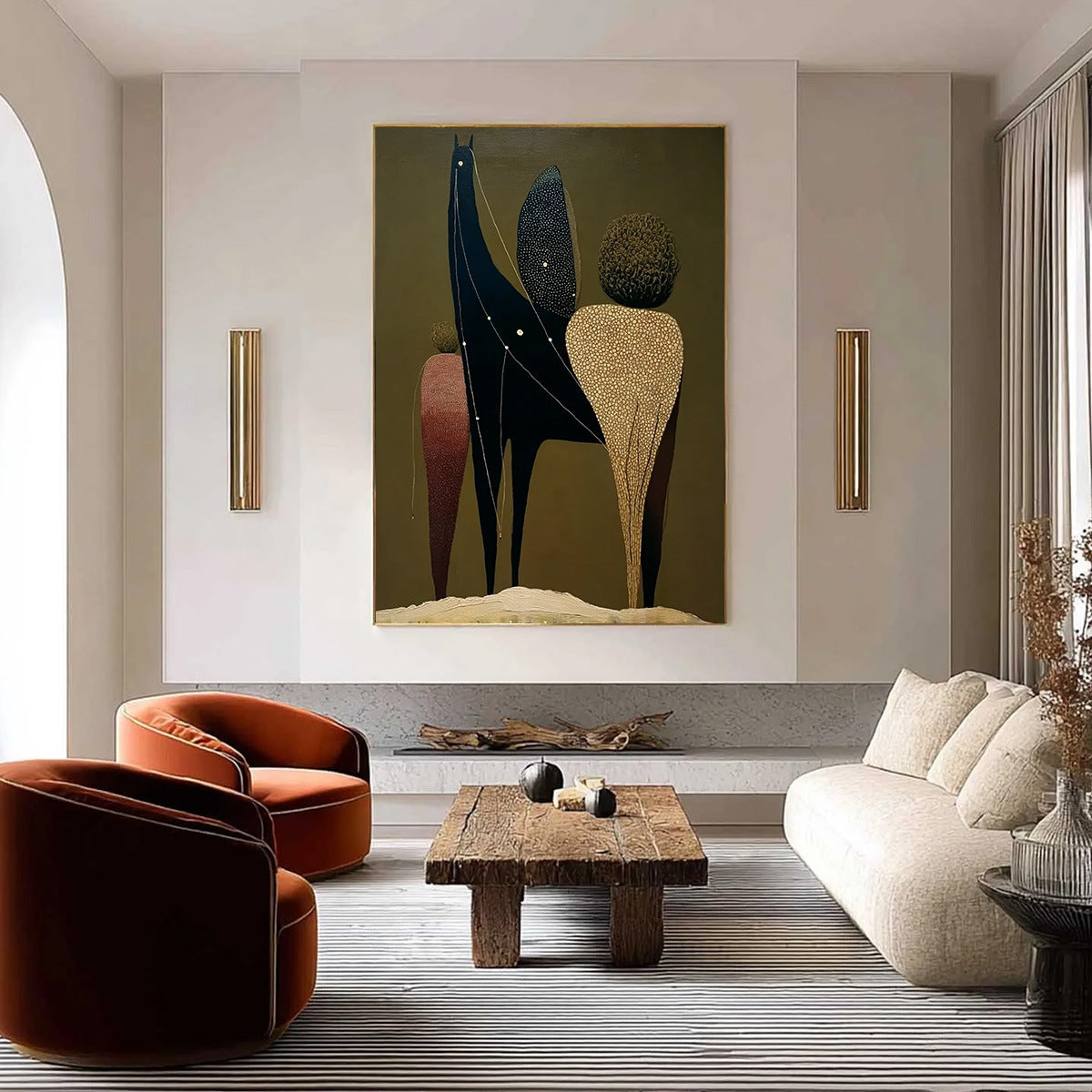 CELESTIAL CARAVAN: Abstract Figurative Painting with Earthy Tones