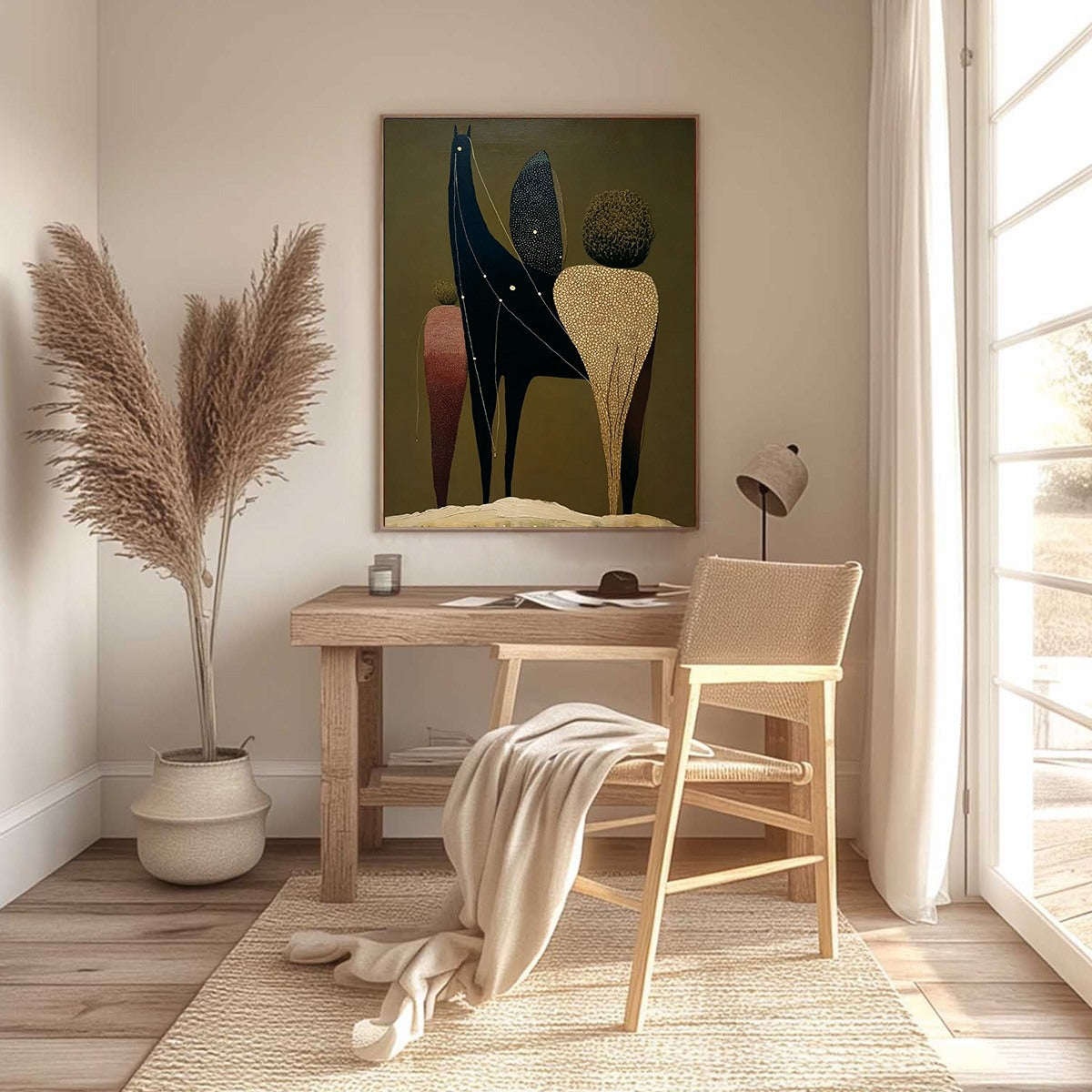 CELESTIAL CARAVAN: Abstract Figurative Painting with Earthy Tones