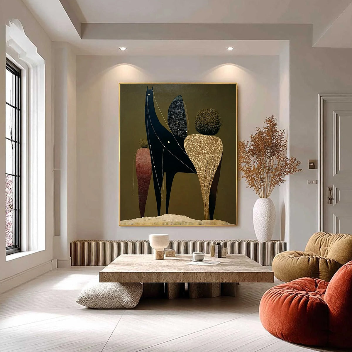 CELESTIAL CARAVAN: Abstract Figurative Painting with Earthy Tones