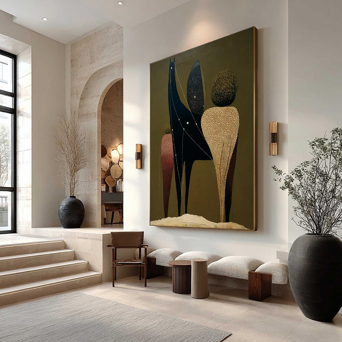 CELESTIAL CARAVAN: Abstract Figurative Painting with Earthy Tones