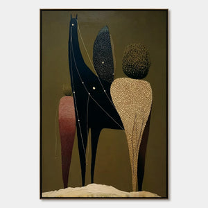 CELESTIAL CARAVAN: Abstract Figurative Painting with Earthy Tones