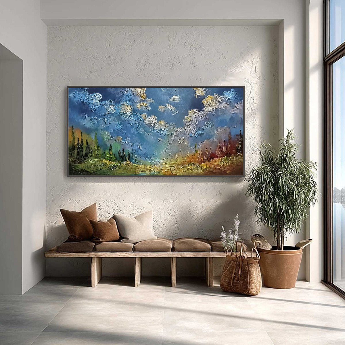 CELESTIAL DIVIDE: Textured Horizontal Impasto Landscape Oil Painting