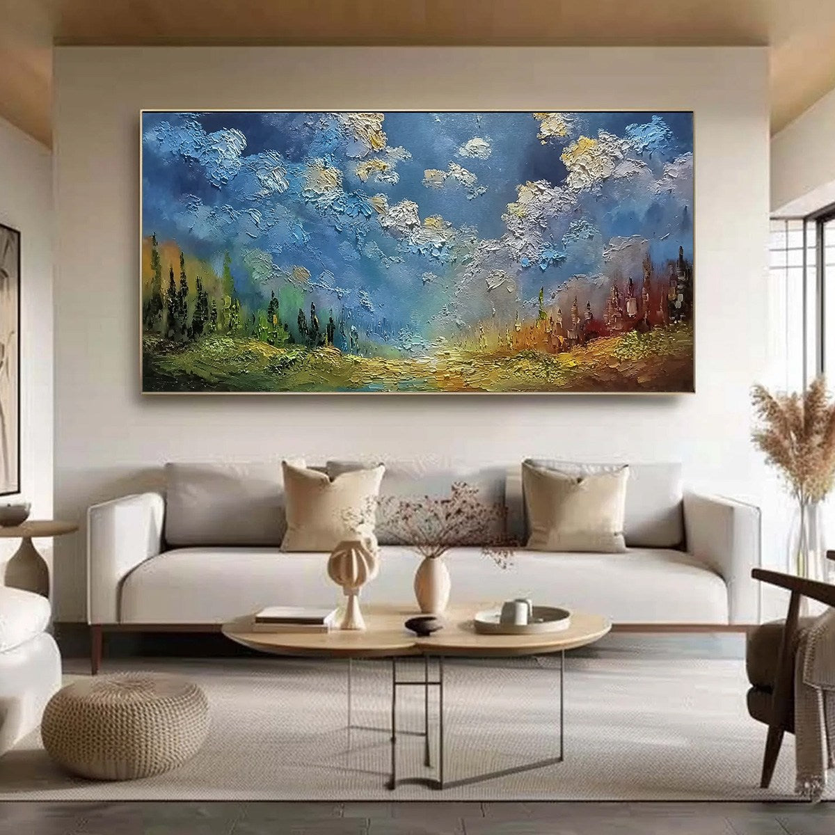 CELESTIAL DIVIDE: Textured Horizontal Impasto Landscape Oil Painting