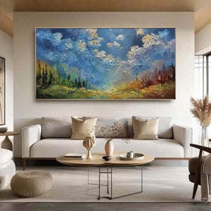 CELESTIAL DIVIDE: Textured Horizontal Impasto Landscape Oil Painting