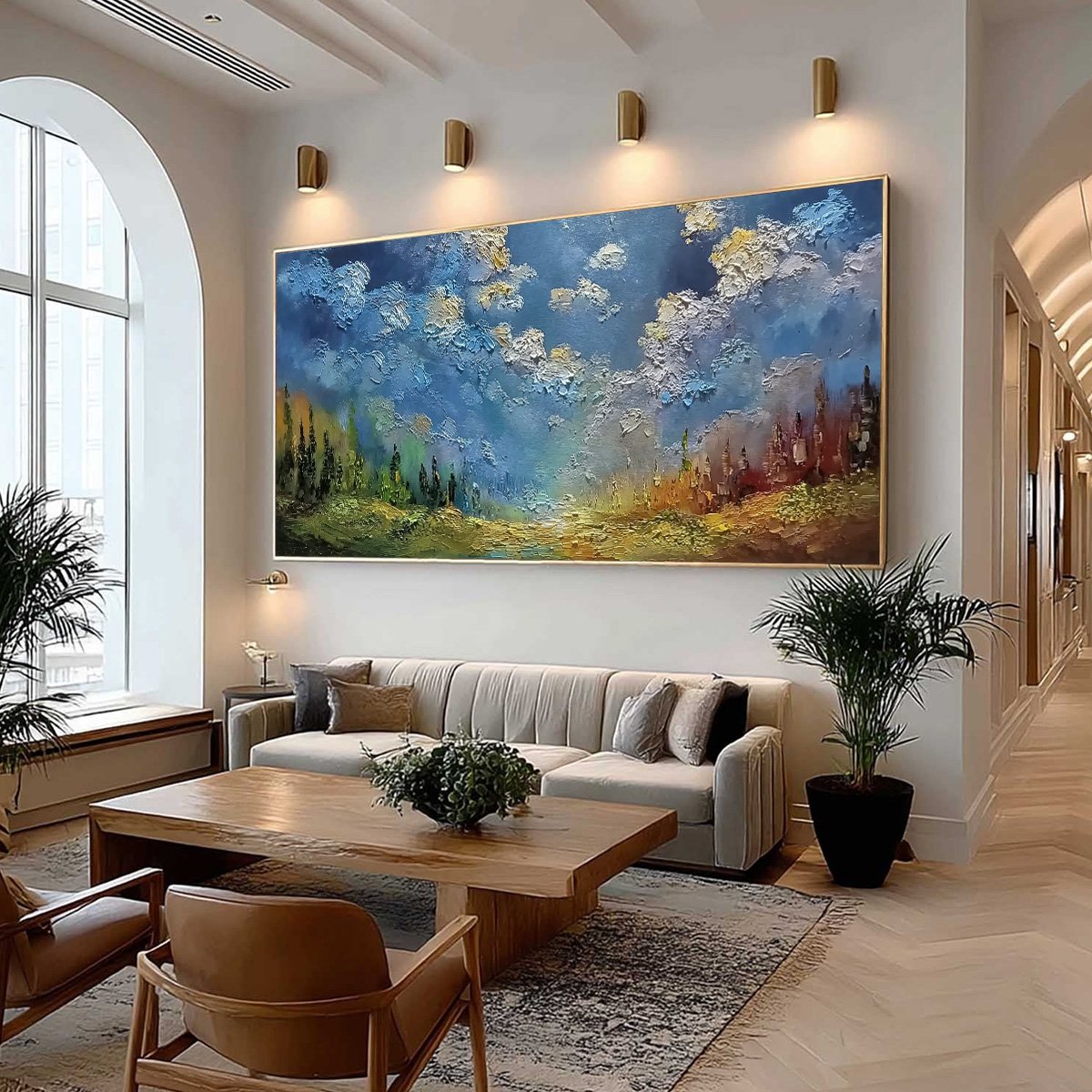 CELESTIAL DIVIDE: Textured Horizontal Impasto Landscape Oil Painting