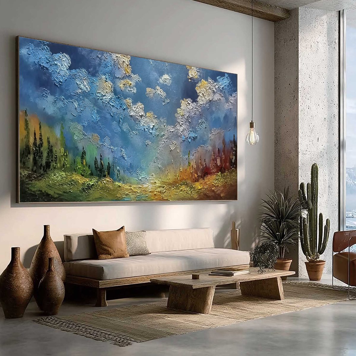 CELESTIAL DIVIDE: Textured Horizontal Impasto Landscape Oil Painting