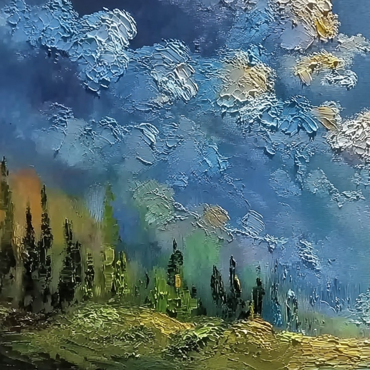 CELESTIAL DIVIDE: Textured Horizontal Impasto Landscape Oil Painting