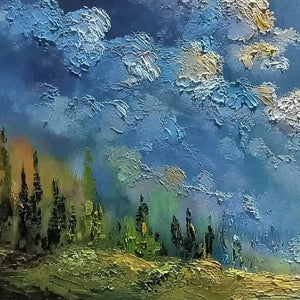 CELESTIAL DIVIDE: Textured Horizontal Impasto Landscape Oil Painting