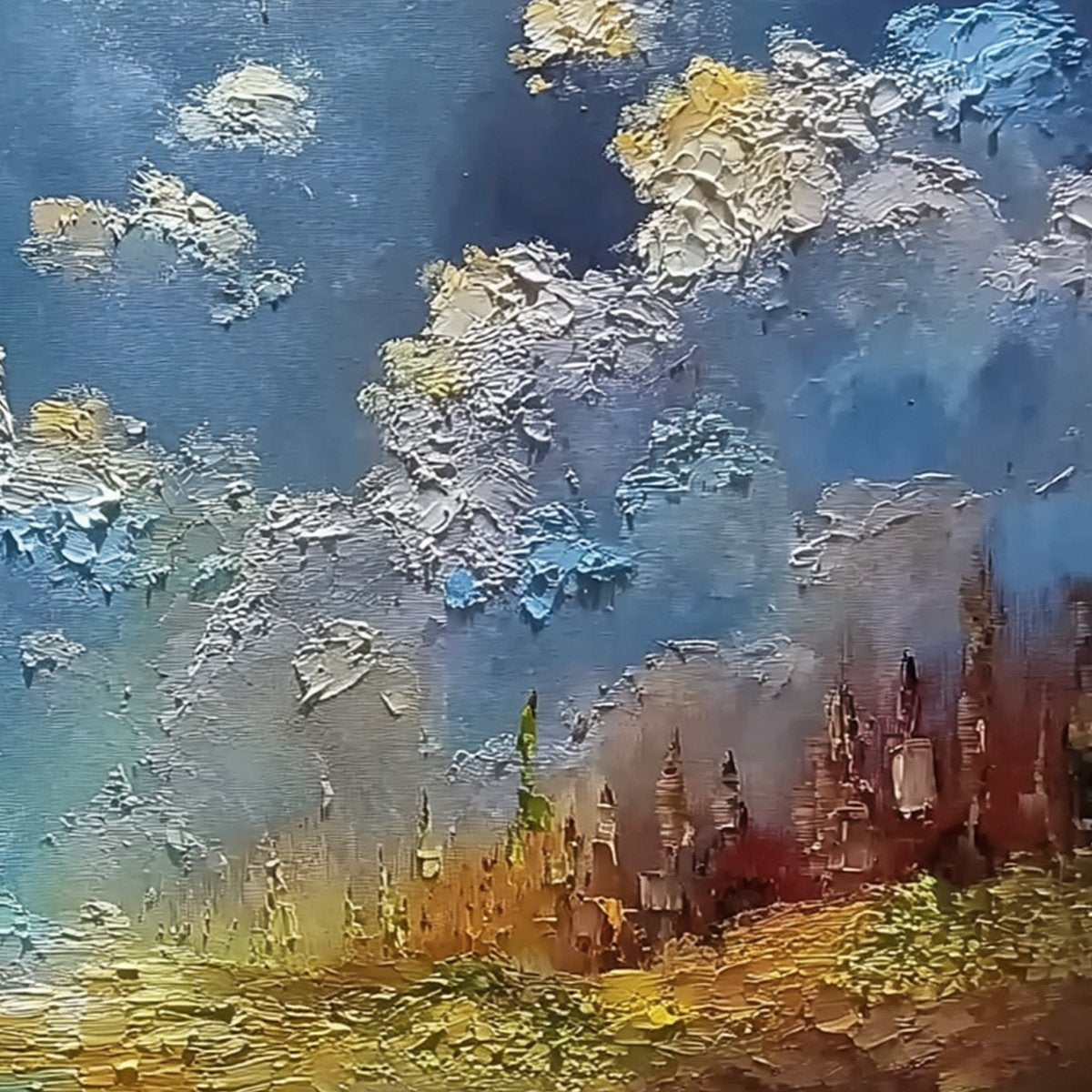CELESTIAL DIVIDE: Textured Horizontal Impasto Landscape Oil Painting