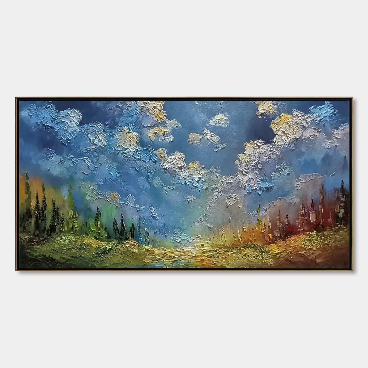 CELESTIAL DIVIDE: Textured Horizontal Impasto Landscape Oil Painting