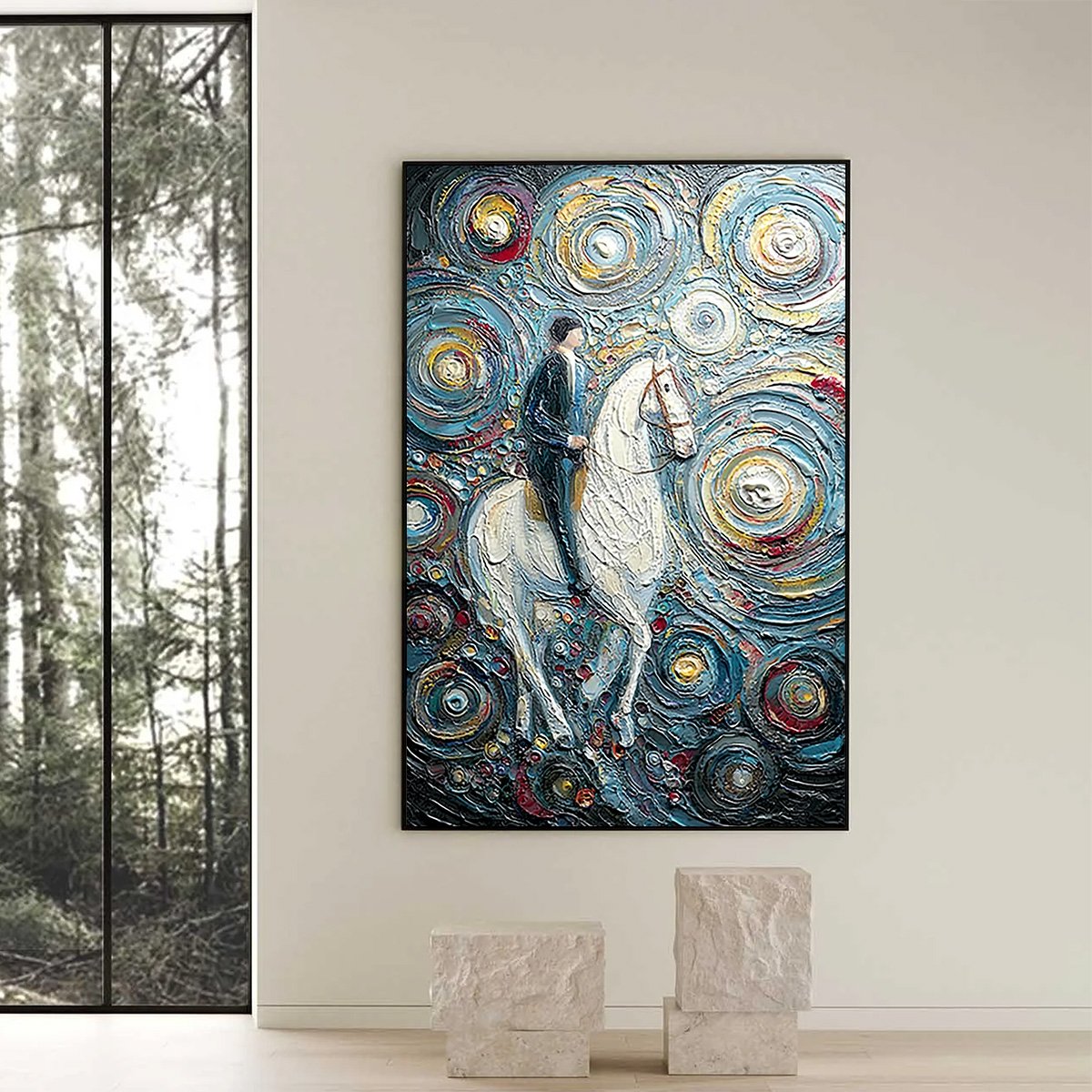 Celestial Journey | Textured Impasto Horse & Rider Oil Painting