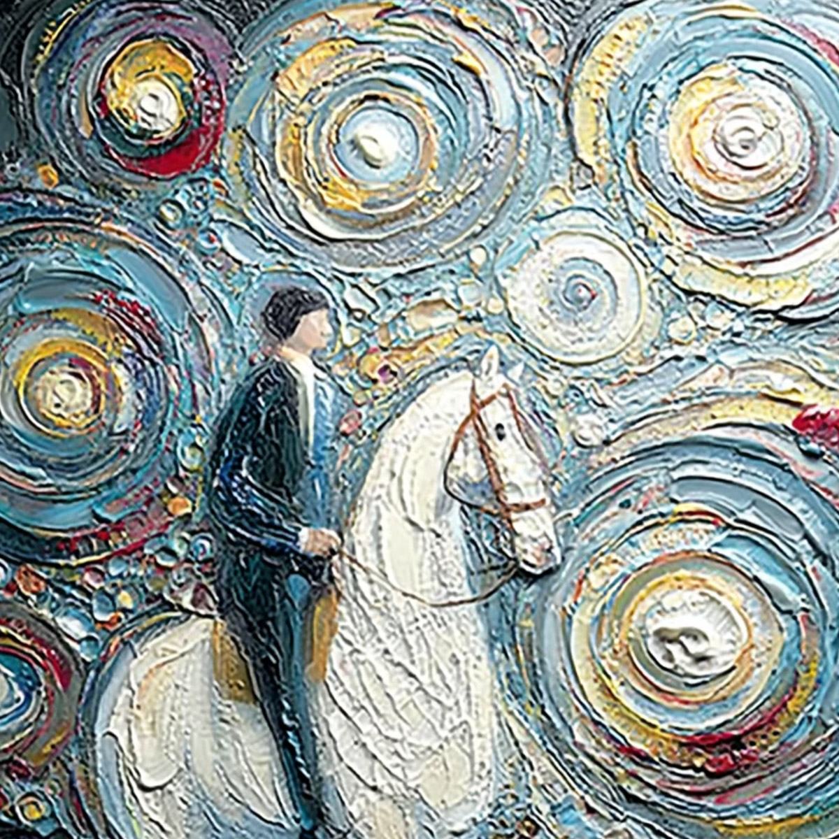 CELESTIAL JOURNEY: Textured Impasto Painting of a Rider