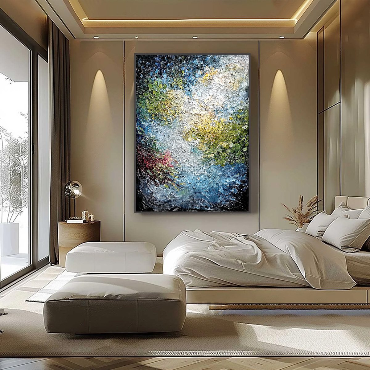 CELESTIAL POND: Heavily Textured Abstract Impasto Oil Painting