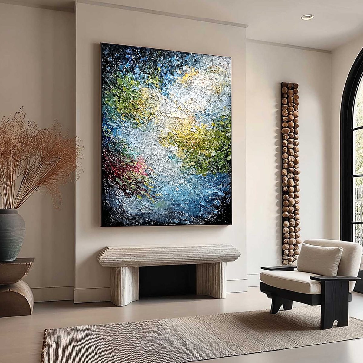 CELESTIAL POND: Heavily Textured Abstract Impasto Oil Painting