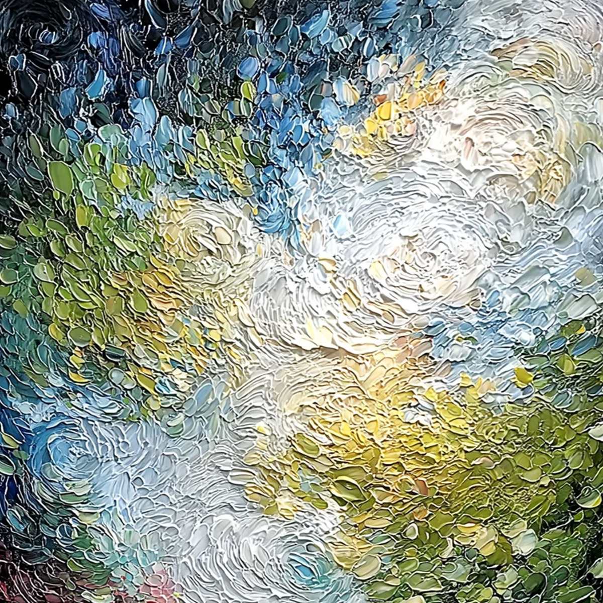 CELESTIAL POND: Heavily Textured Abstract Impasto Oil Painting