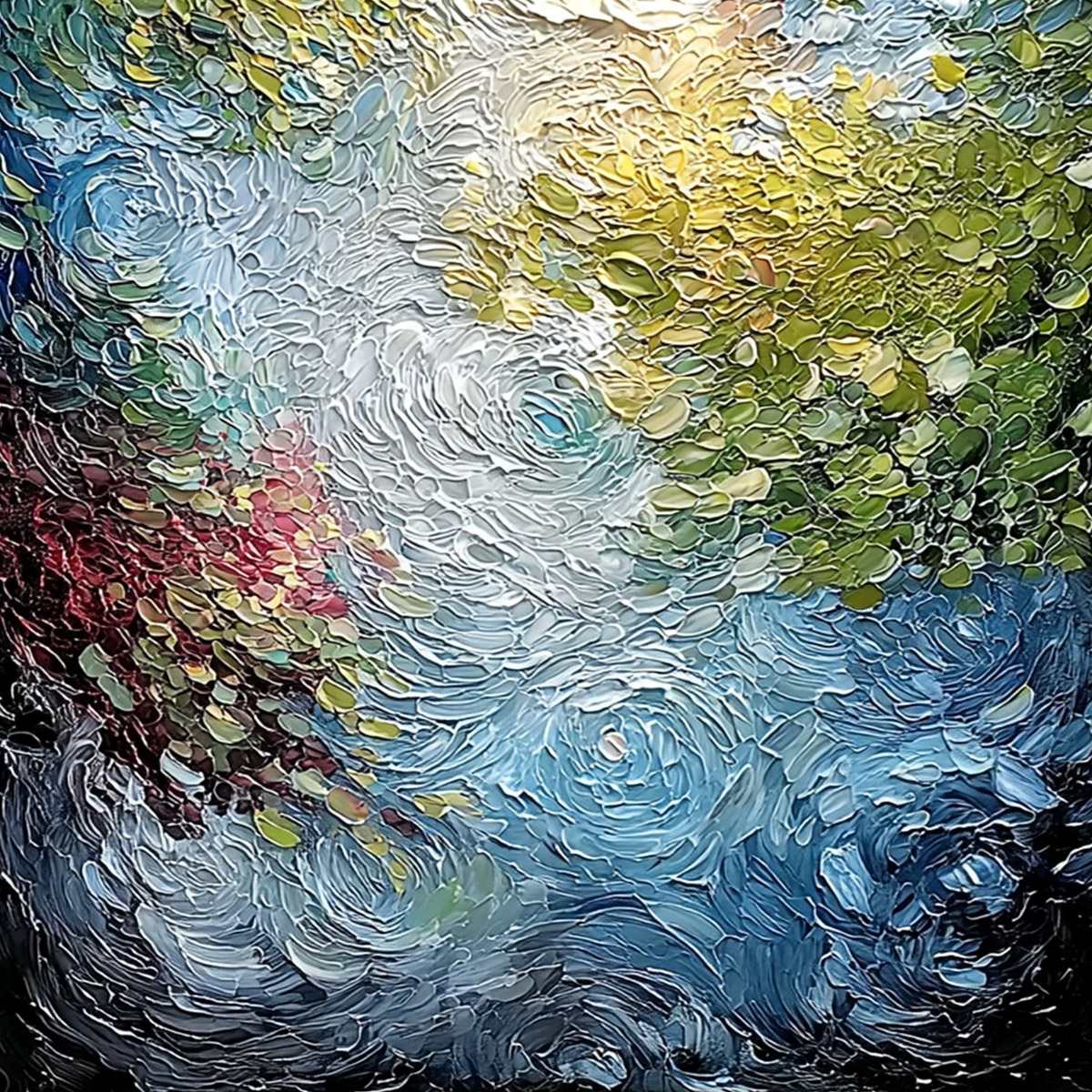 CELESTIAL POND: Heavily Textured Abstract Impasto Oil Painting