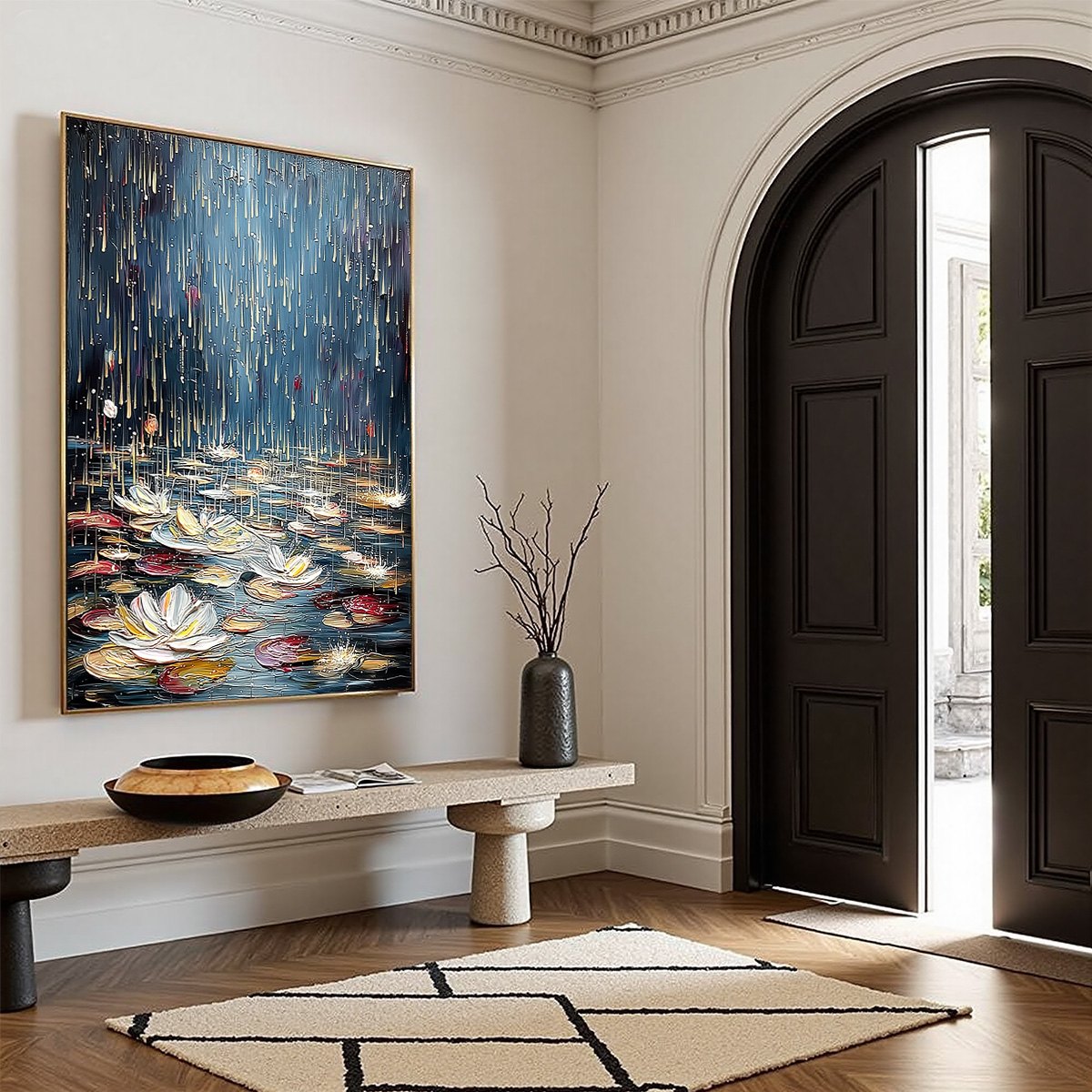 CELESTIAL POND: Textured Impasto Painting of Luminous Water Lilies