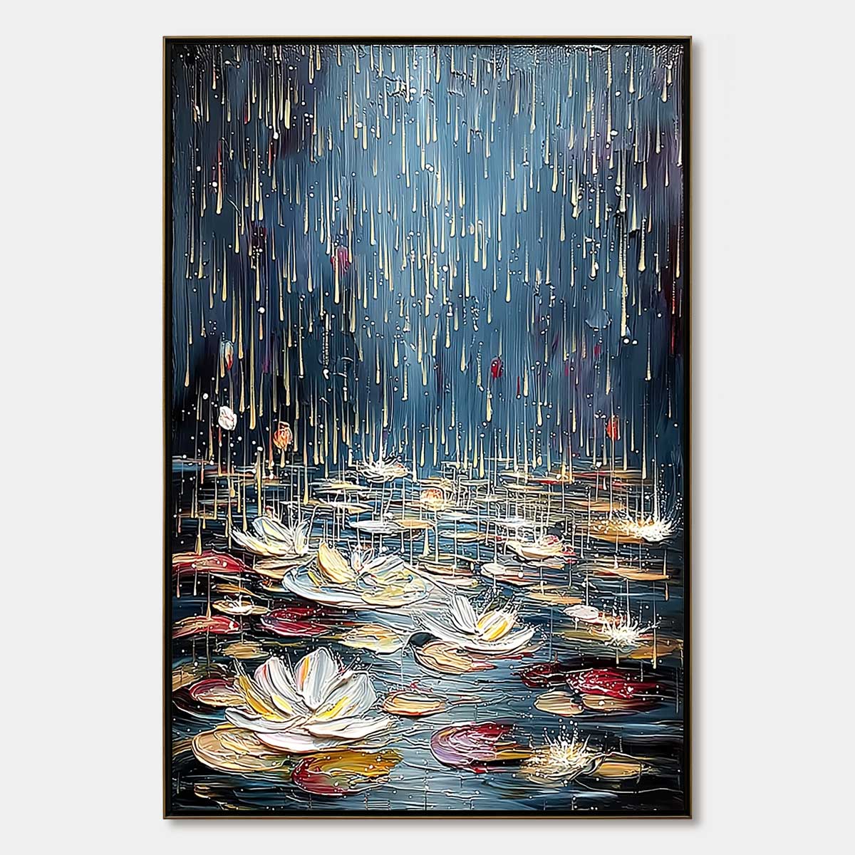 CELESTIAL POND: Textured Impasto Painting of Luminous Water Lilies