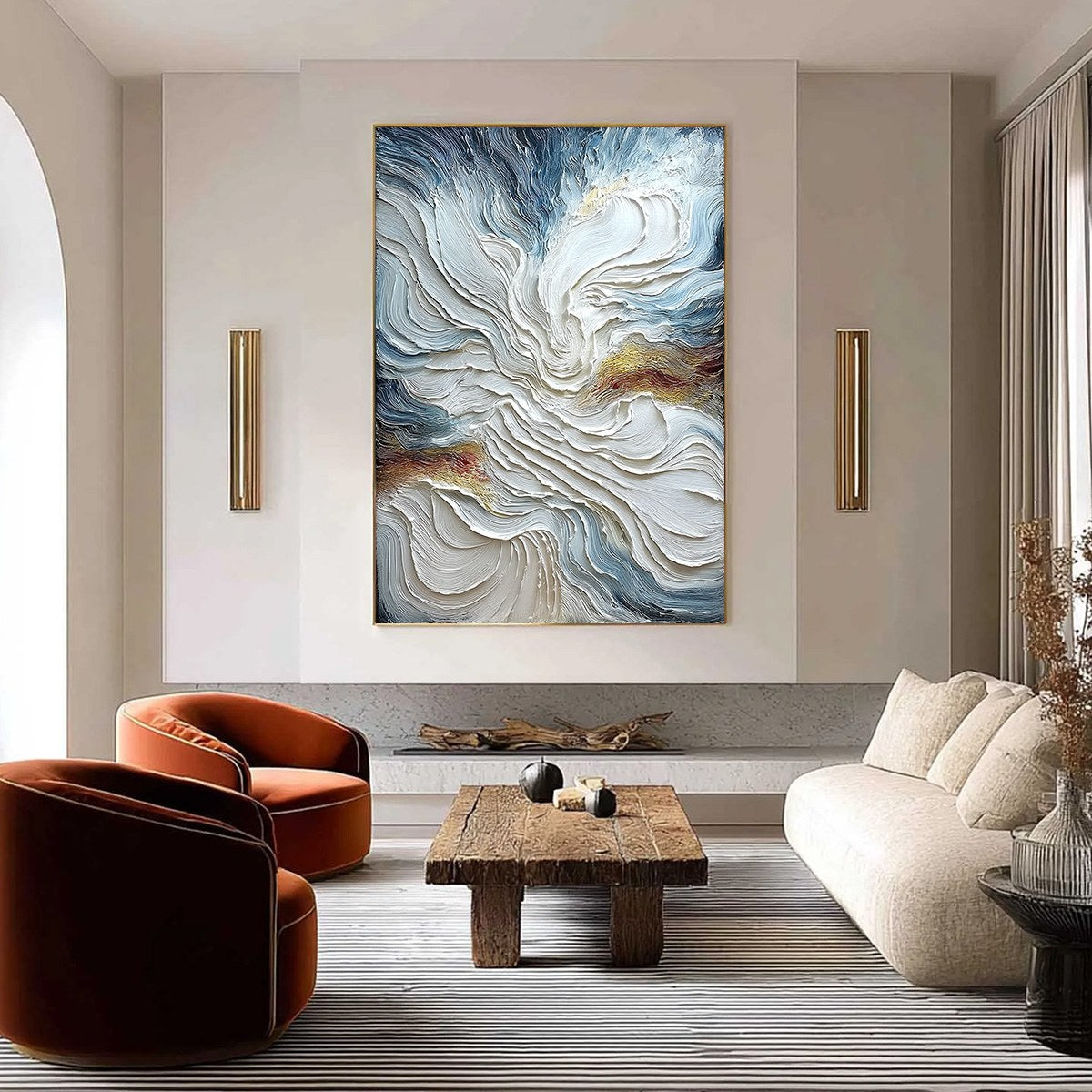 CELESTIAL TIDE: Heavily Textured Abstract Ocean Wave Oil Painting