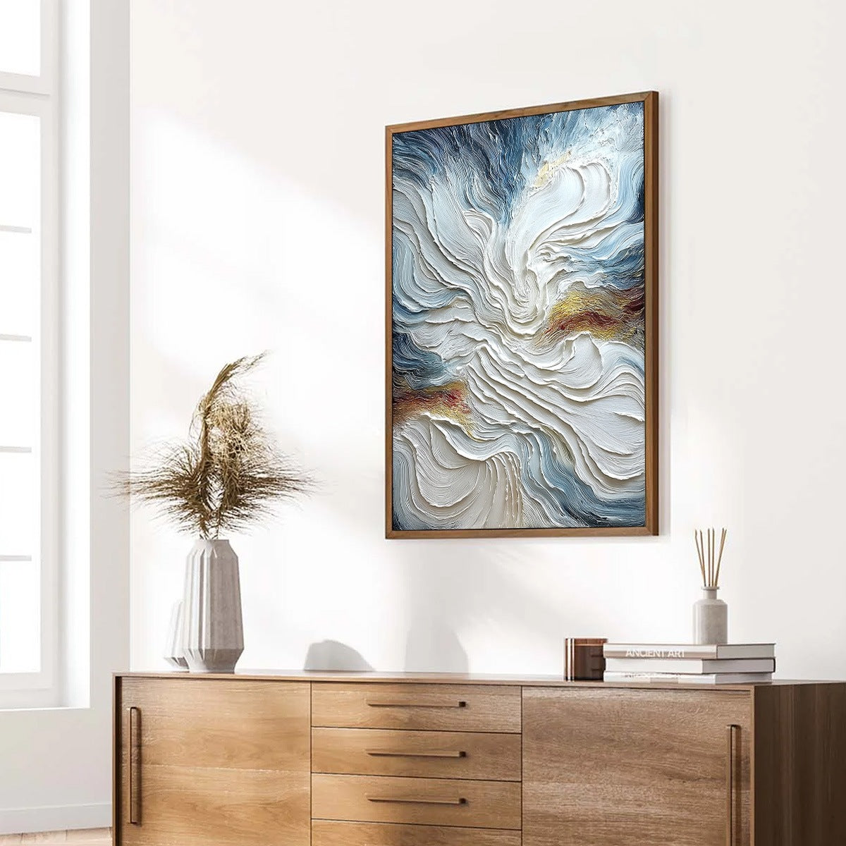 CELESTIAL TIDE: Heavily Textured Abstract Ocean Wave Oil Painting
