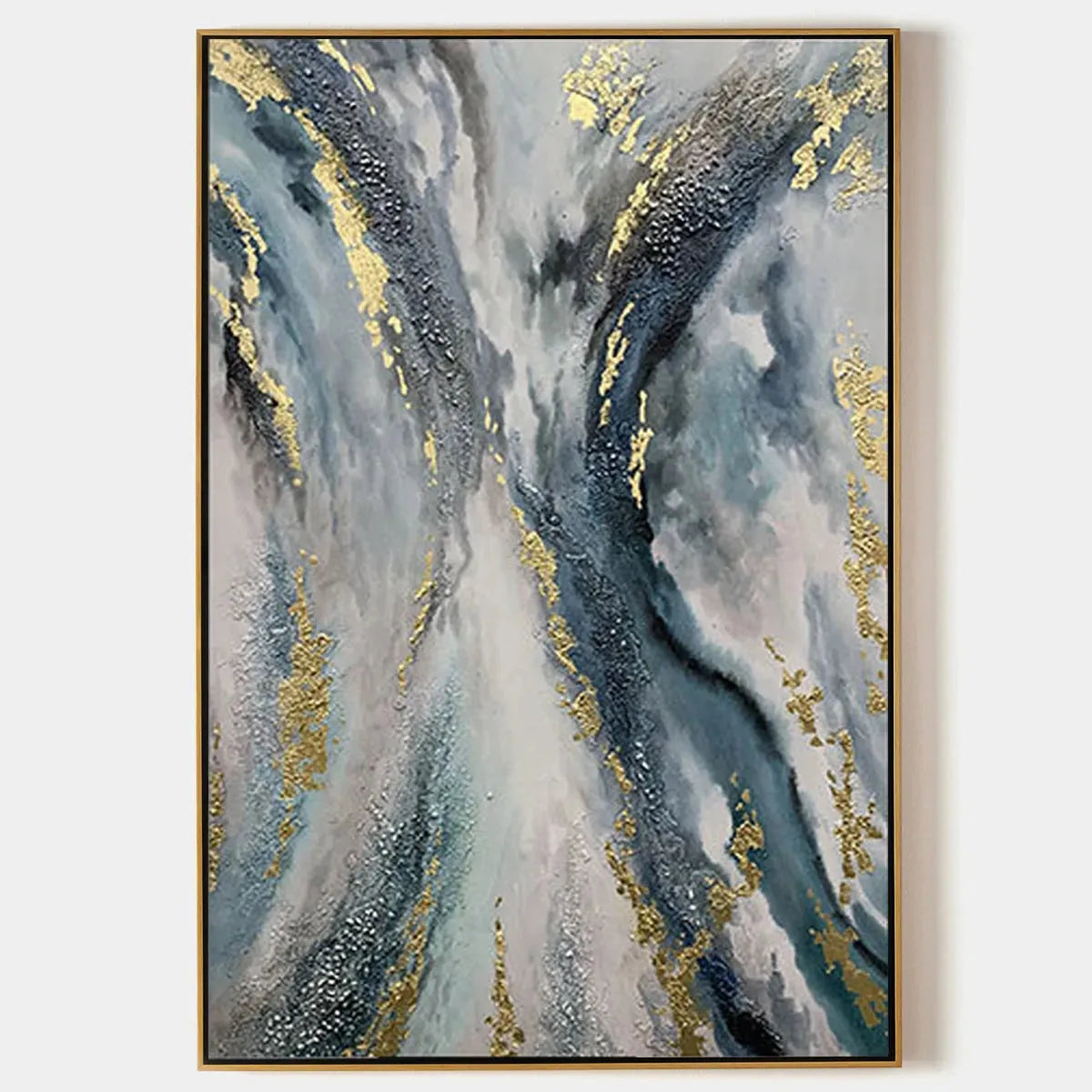 Vertical Abstract Oil Painting with Gold Leaf Accents