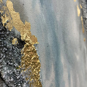 Vertical Abstract Oil Painting with Gold Leaf Accents