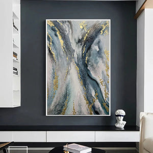 Vertical Abstract Oil Painting with Gold Leaf Accents