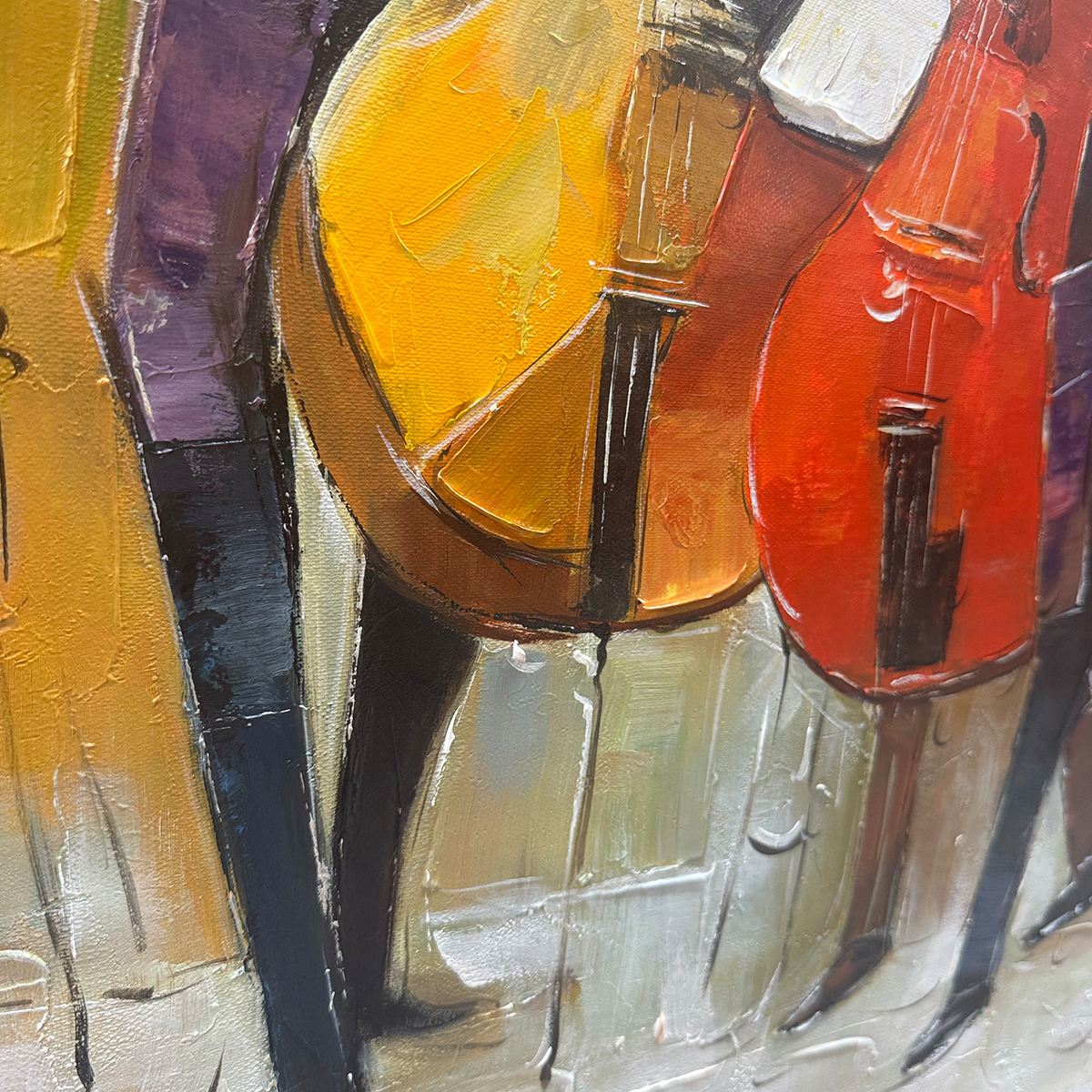 CELLOS IN HARMONY: Textured Musicians Oil Painting