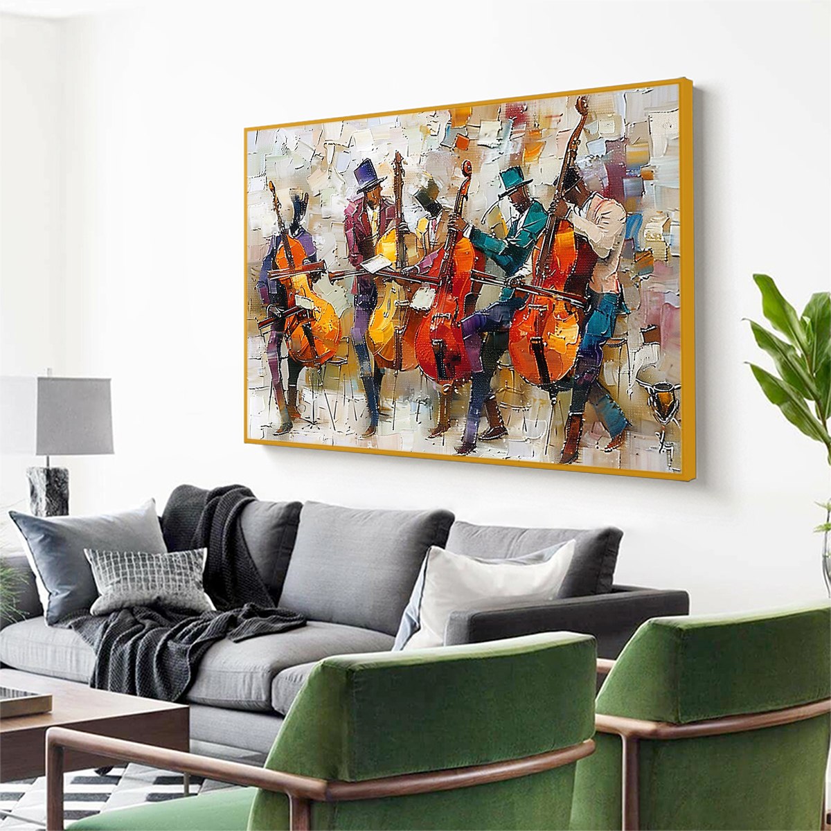 CELLOS IN HARMONY: Textured Musicians Oil Painting