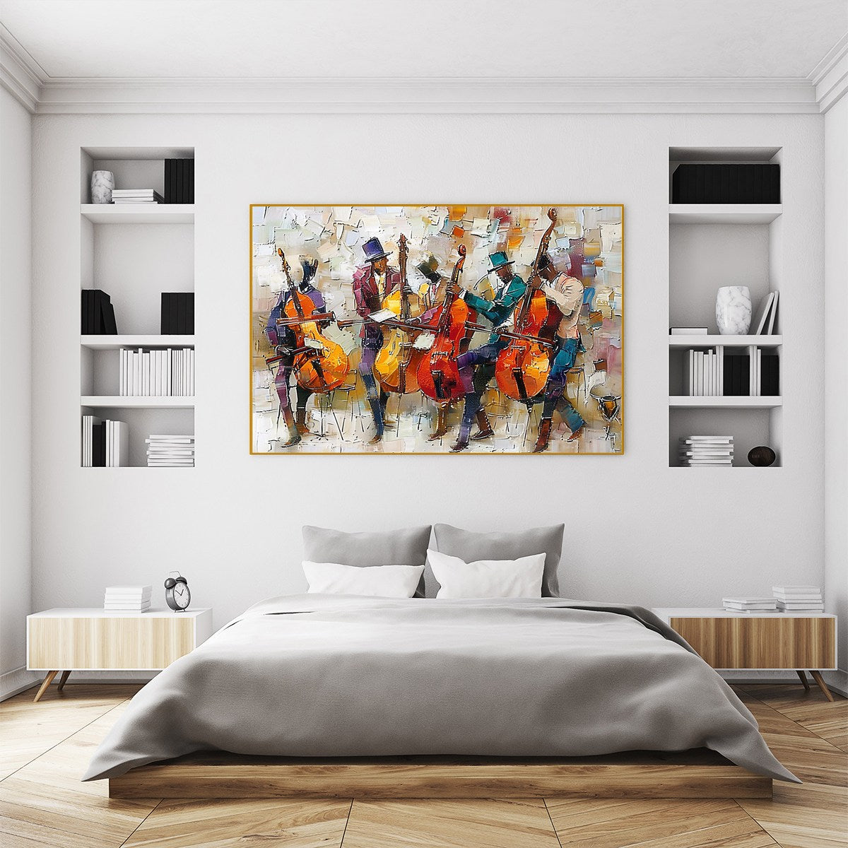 CELLOS IN HARMONY: Textured Musicians Oil Painting