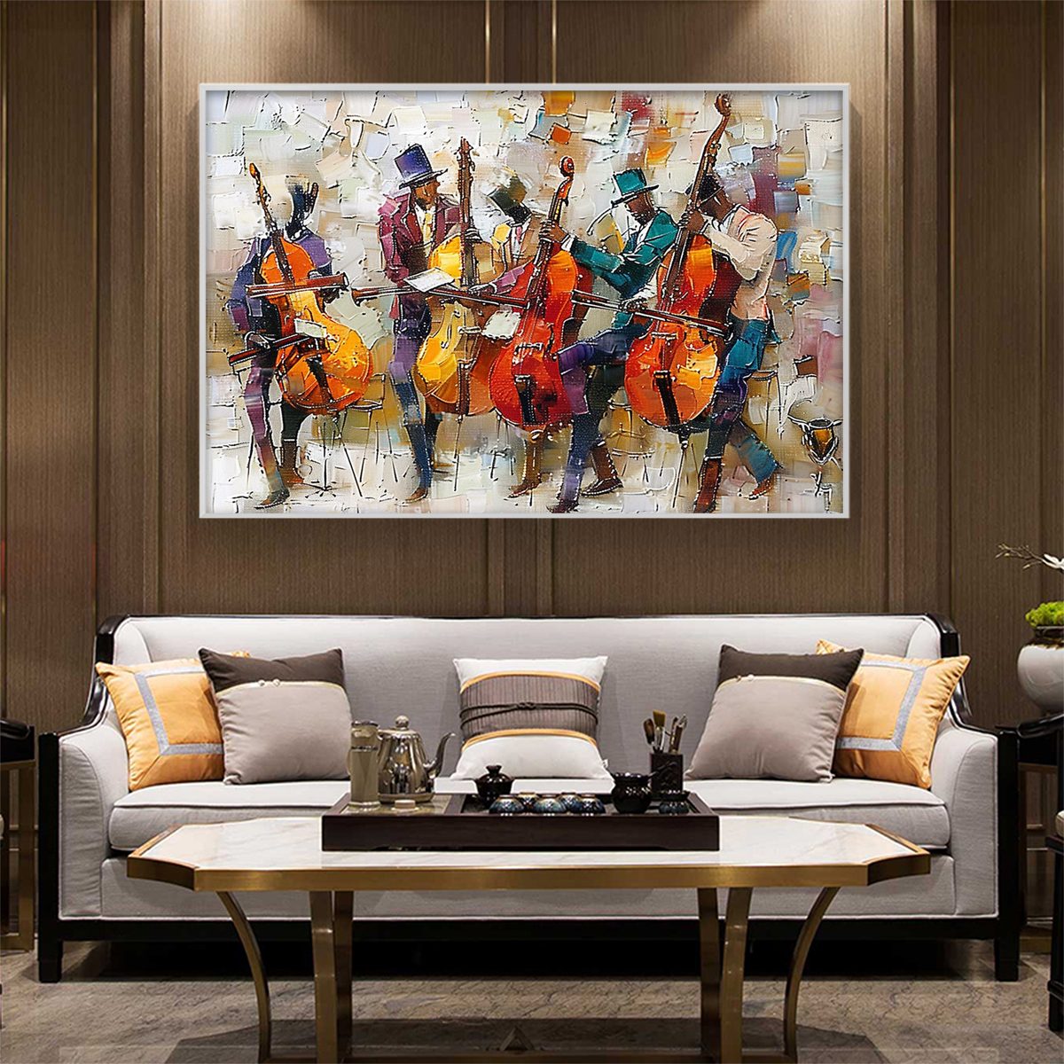 CELLOS IN HARMONY: Textured Musicians Oil Painting