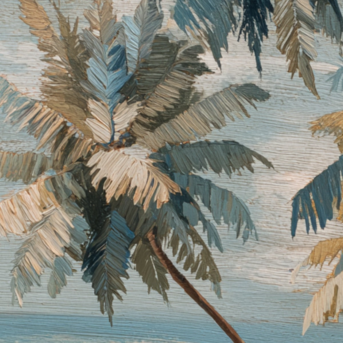 CERULEAN SHORE: Textured Impasto Palm Tree Beach Painting