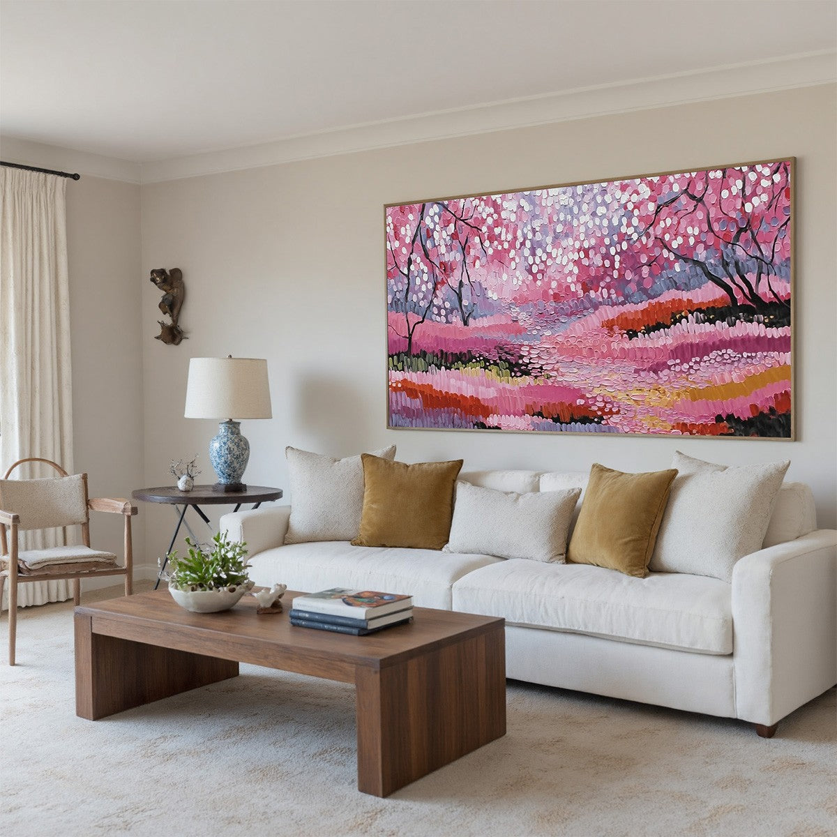 CHERRY BLOSSOM PATH: Textured Impasto Landscape Oil Painting
