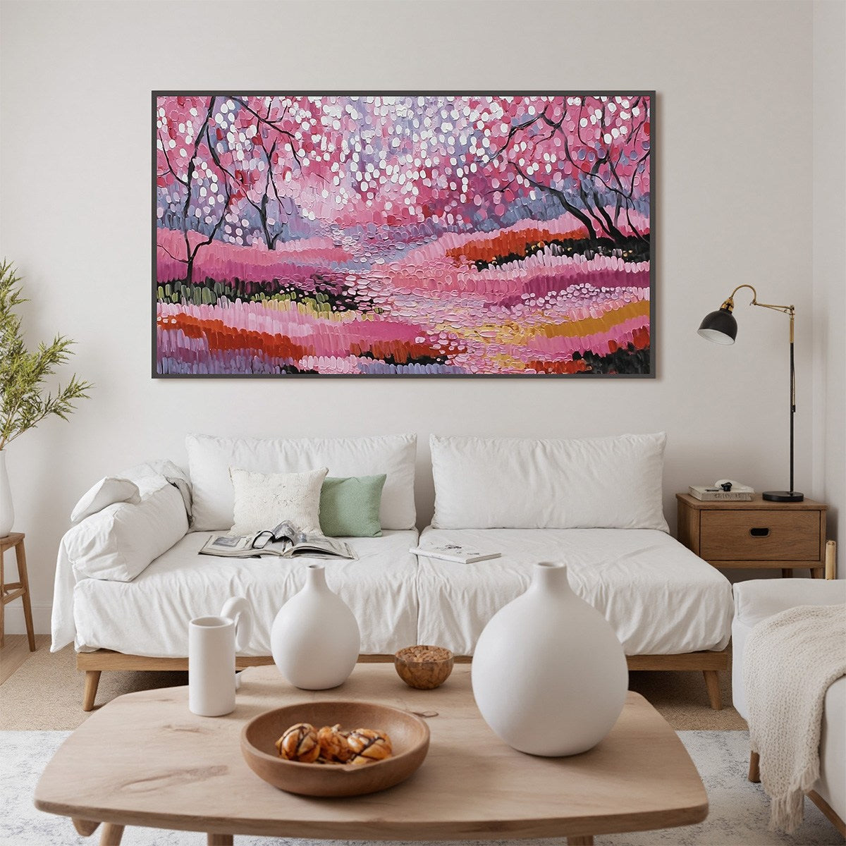 CHERRY BLOSSOM PATH: Textured Impasto Landscape Oil Painting