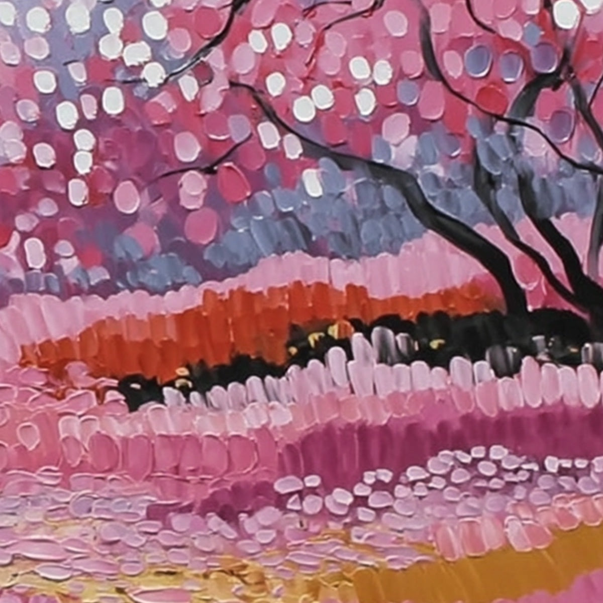 CHERRY BLOSSOM PATH: Textured Impasto Landscape Oil Painting