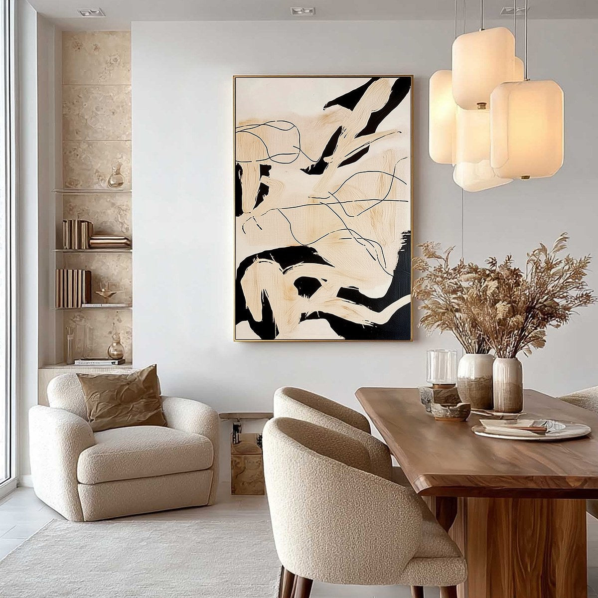 CHOREOGRAPHY | Black and Beige Abstract Oil Painting for Wall
